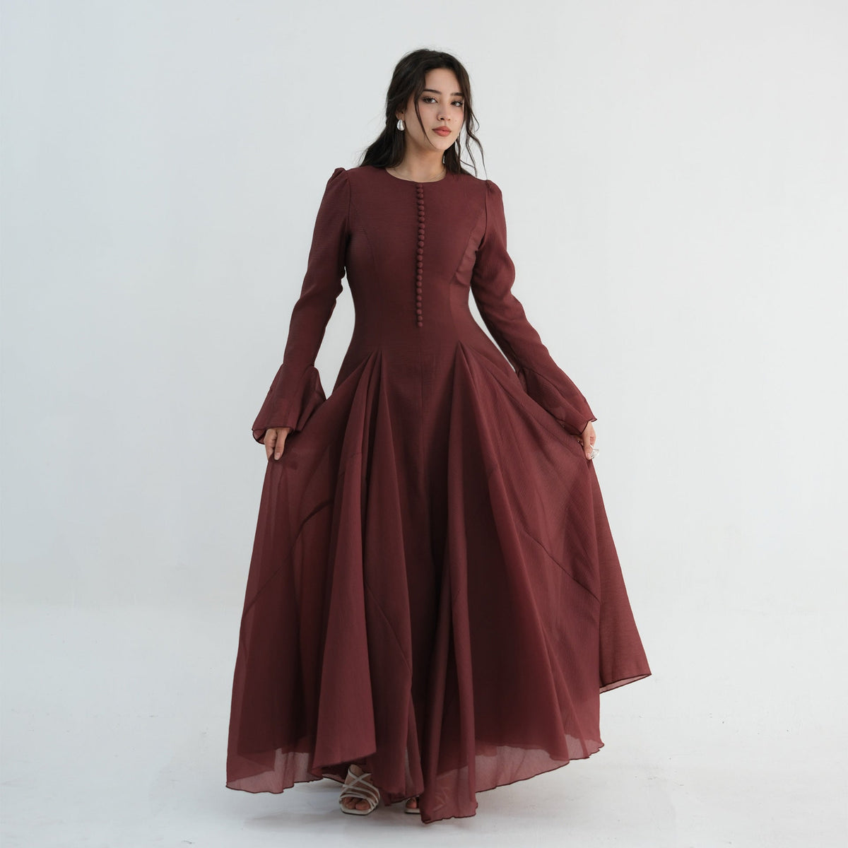 Accordion-Pleat Maxi Dress & Scarf Set(MS596) - Mariam's Collection