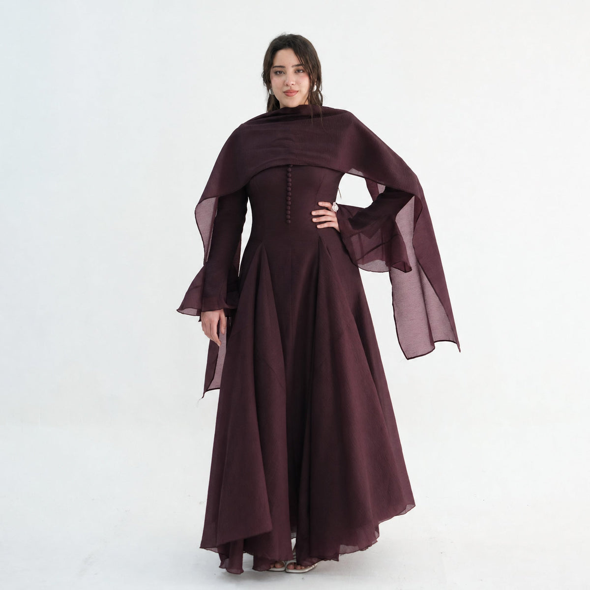 Accordion-Pleat Maxi Dress & Scarf Set(MS596) - Mariam's Collection