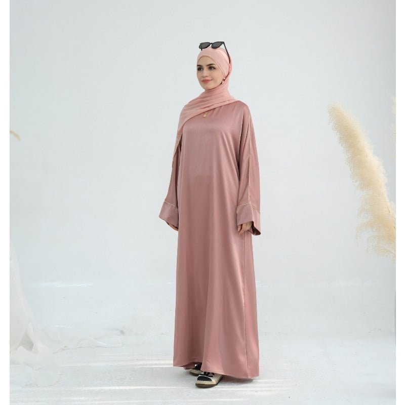 Acetate Crinkle Solid Color Round Neck Abaya Set(MA307) - Mariam's Collection
