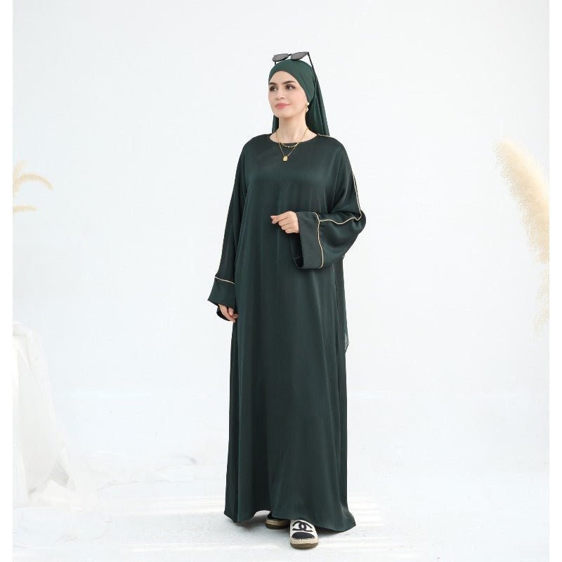 Acetate Crinkle Solid Color Round Neck Abaya Set(MA307) - Mariam's Collection