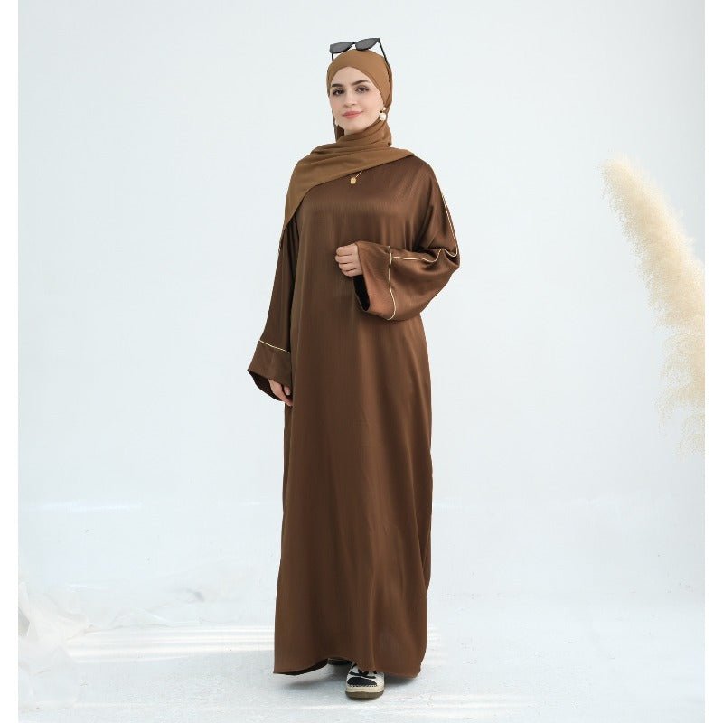 Acetate Crinkle Solid Color Round Neck Abaya Set(MA307) - Mariam's Collection
