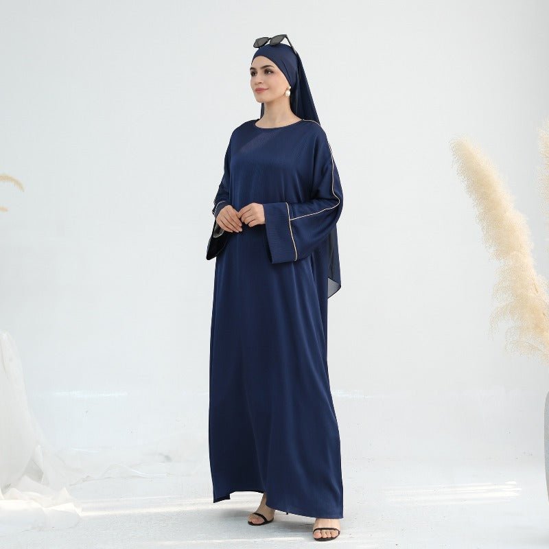 Acetate Crinkle Solid Color Round Neck Abaya Set(MA307) - Mariam's Collection