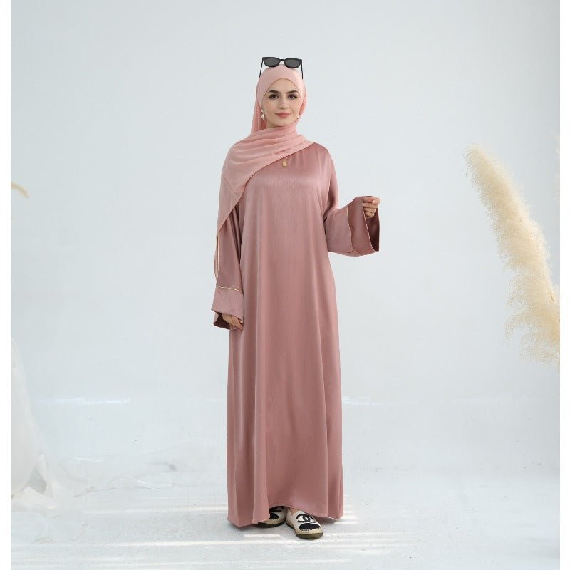 Acetate Crinkle Solid Color Round Neck Abaya Set(MA307) - Mariam's Collection