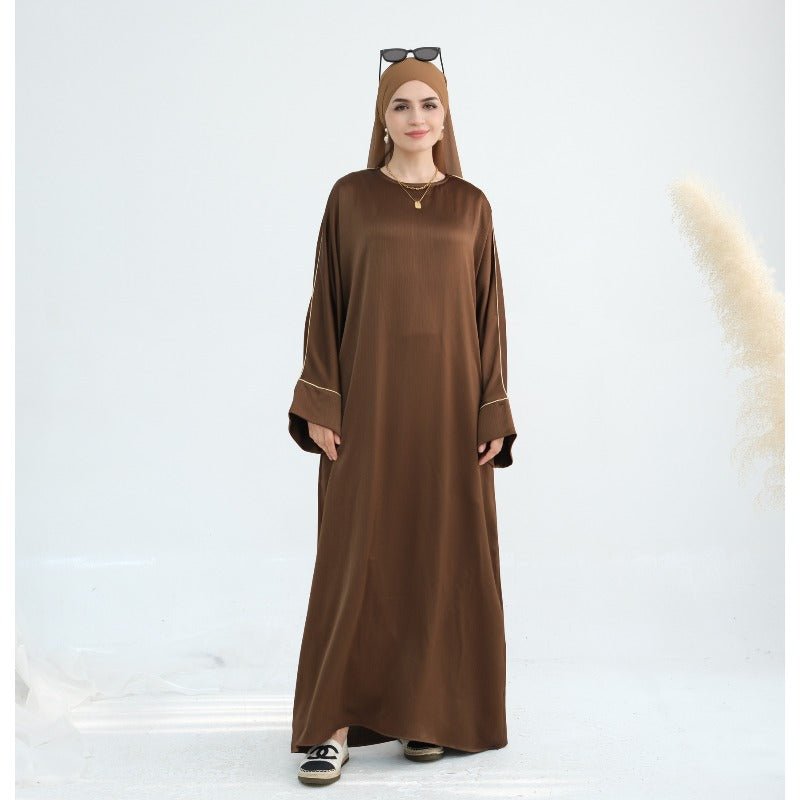 Acetate Crinkle Solid Color Round Neck Abaya Set(MA307) - Mariam's Collection