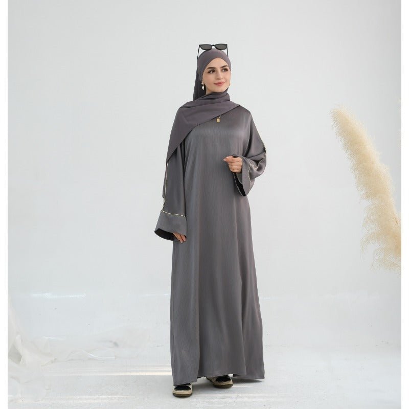 Acetate Crinkle Solid Color Round Neck Abaya Set(MA307) - Mariam's Collection