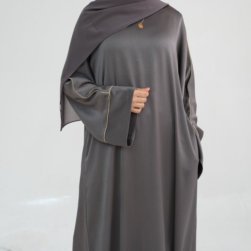 Acetate Crinkle Solid Color Round Neck Abaya Set(MA307) - Mariam's Collection