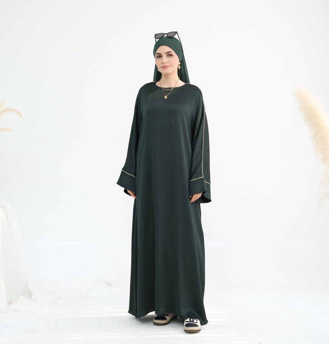 Acetate Crinkle Solid Color Round Neck Abaya Set(MA307) - Mariam's Collection