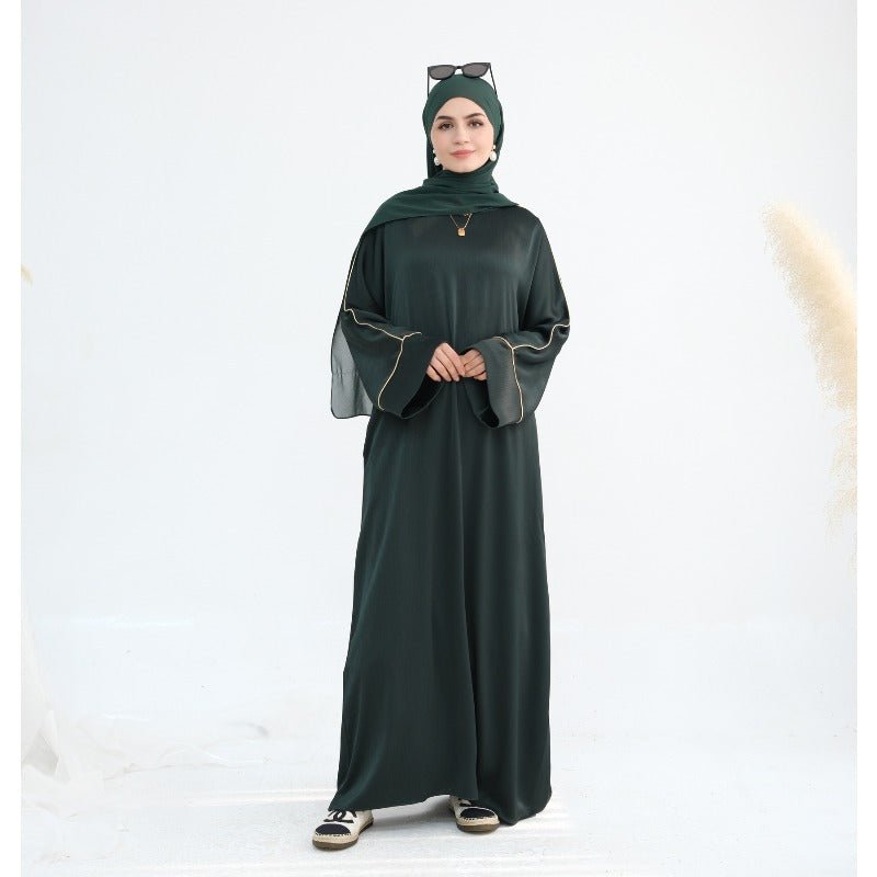 Acetate Crinkle Solid Color Round Neck Abaya Set(MA307) - Mariam's Collection