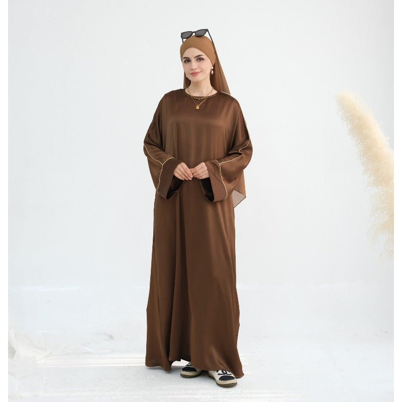 Acetate Crinkle Solid Color Round Neck Abaya Set(MA307) - Mariam's Collection