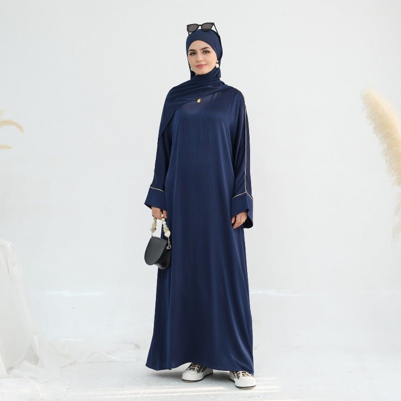 Acetate Crinkle Solid Color Round Neck Abaya Set(MA307) - Mariam's Collection