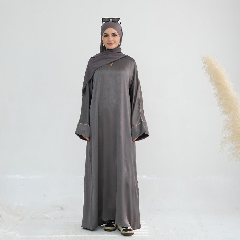 Acetate Crinkle Solid Color Round Neck Abaya Set(MA307) - Mariam's Collection
