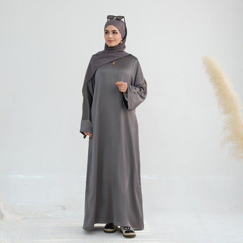 Acetate Crinkle Solid Color Round Neck Abaya Set(MA307) - Mariam's Collection