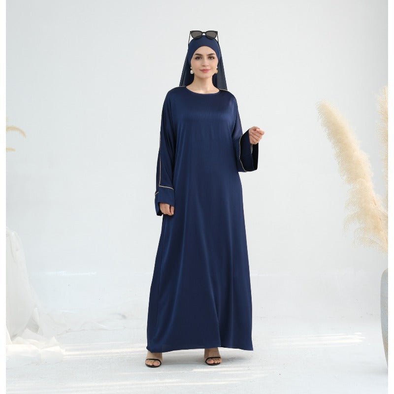 Acetate Crinkle Solid Color Round Neck Abaya Set(MA307) - Mariam's Collection