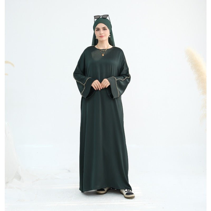 Acetate Crinkle Solid Color Round Neck Abaya Set(MA307) - Mariam's Collection