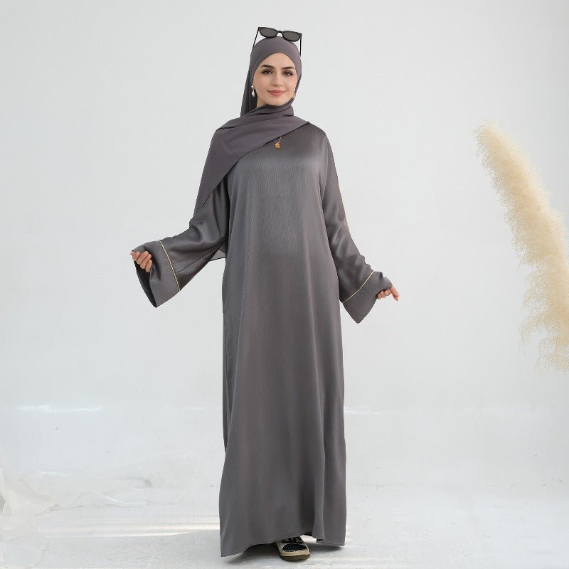 Acetate Crinkle Solid Color Round Neck Abaya Set(MA307) - Mariam's Collection