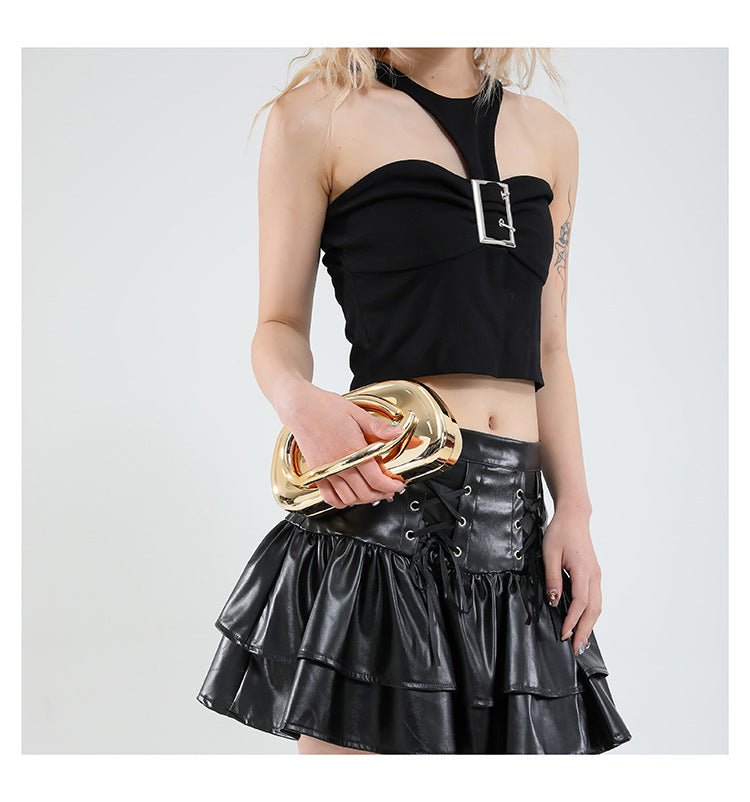 Acrylic Evening Clutch | Metallic Handle Party Bag with Chain Strap(MAC354) - Mariam's Collection