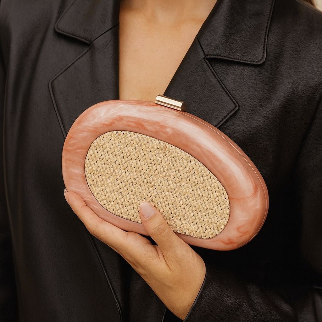 Acrylic Shell Clutch with Woven Inset(MAC372) - Mariam's Collection