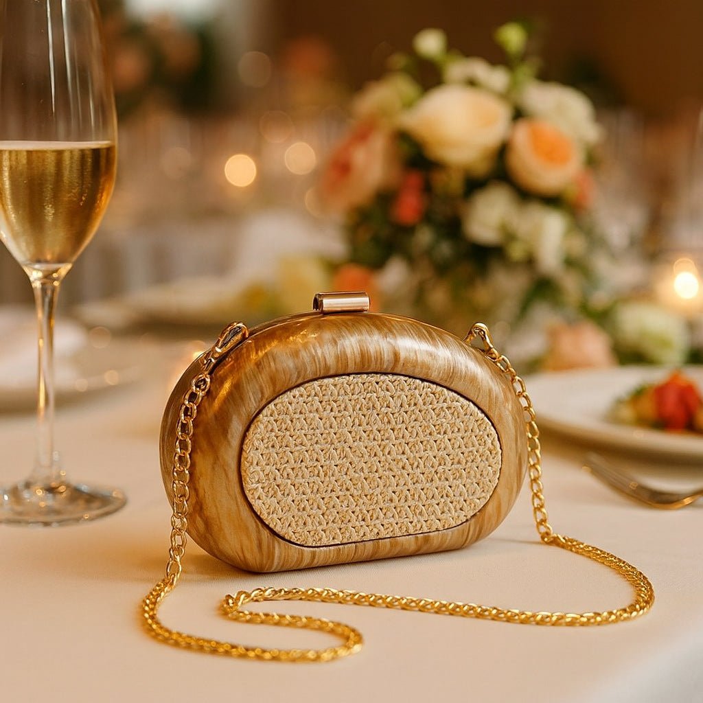 Acrylic Shell Clutch with Woven Inset(MAC372) - Mariam's Collection