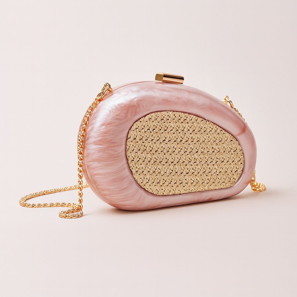 Acrylic Shell Clutch with Woven Inset(MAC372) - Mariam's Collection