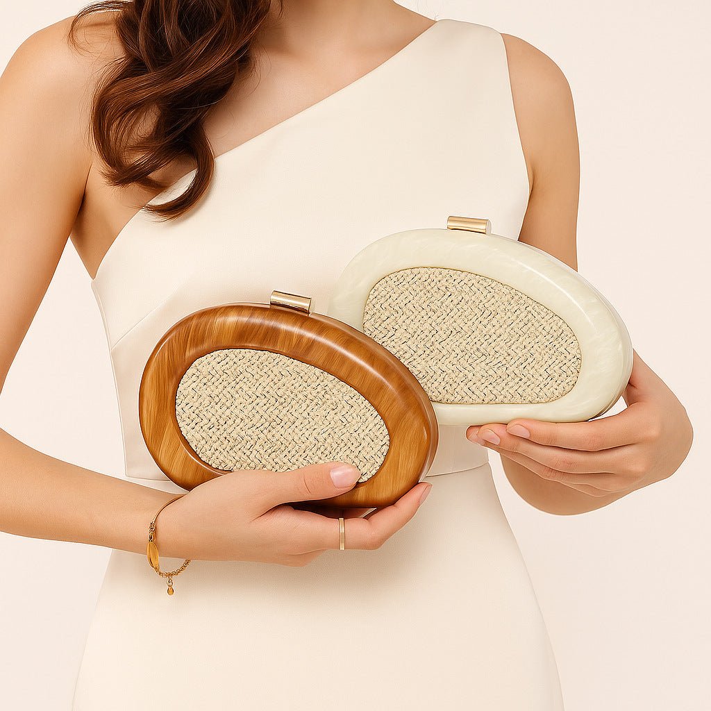 Acrylic Shell Clutch with Woven Inset(MAC372) - Mariam's Collection