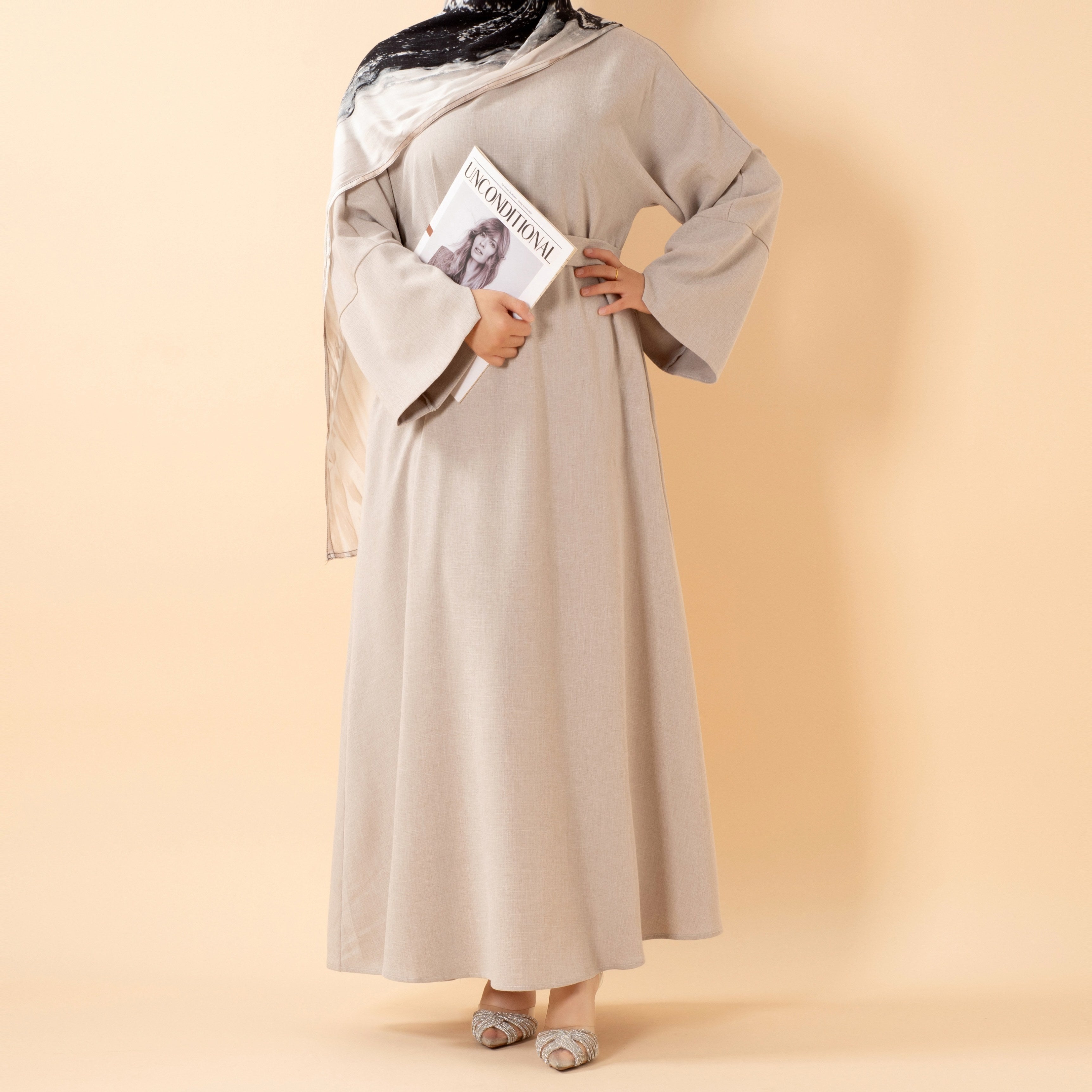 Premium Linen-Look Pullover Abaya with Pockets(MA341)