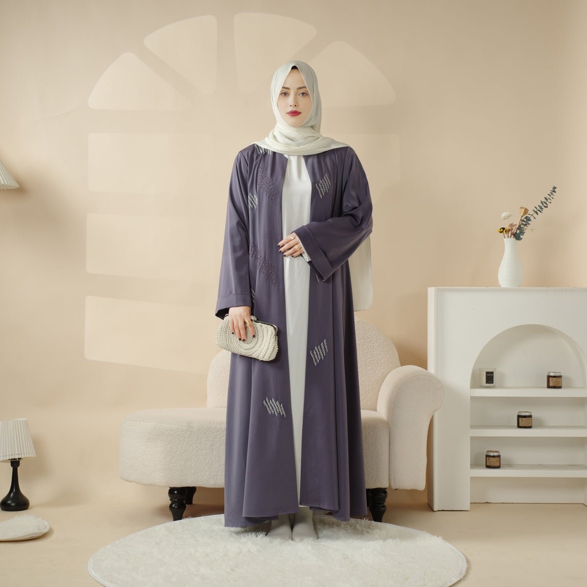 Archive Piece 3D Embroidery Abaya With Geometric Beads - MP004 (Size M Only) - Mariam's Collection