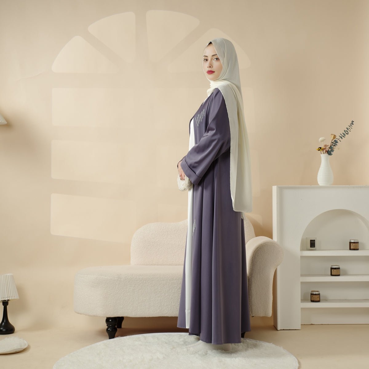 Archive Piece 3D Embroidery Abaya With Geometric Beads - MP004 (Size M Only) - Mariam's Collection