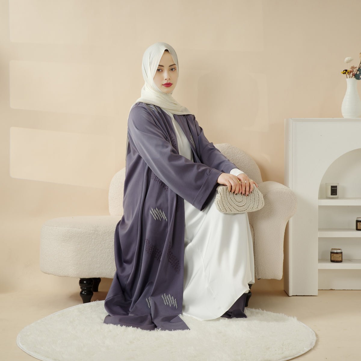 Archive Piece 3D Embroidery Abaya With Geometric Beads - MP004 (Size M Only) - Mariam's Collection
