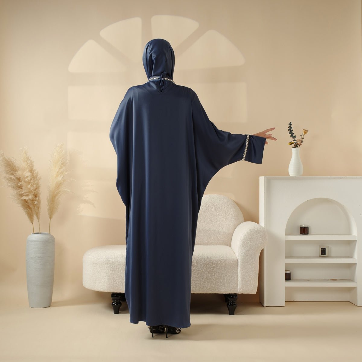 Archive Piece Kaftan Batwing Sleeve Luxury Satin Diamond Abaya 2-Piece Set - MP008 (Size S Only) - Mariam's Collection