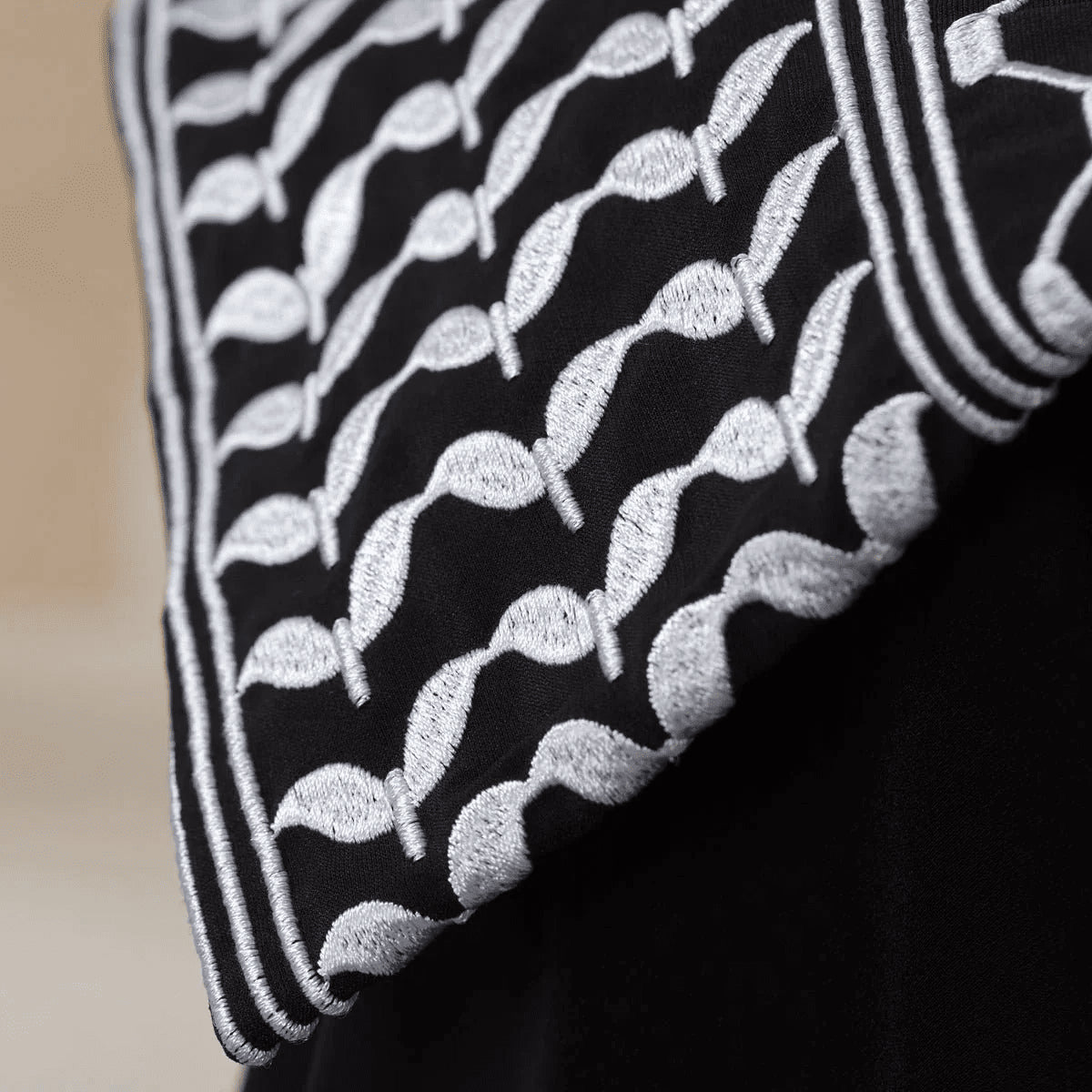 Archive Piece Keffiyeh-Embroidered Cuff Integrated Hijab Prayer Abaya - MP050 (Size Free Size Only) - Mariam's Collection