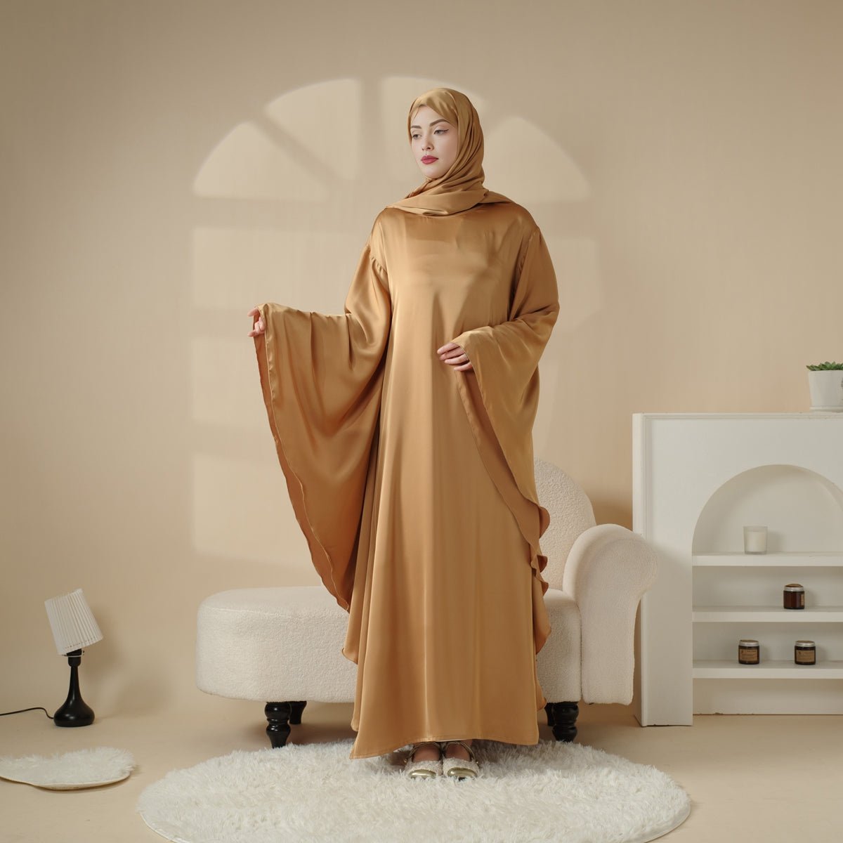 Archive Piece Luxury Satin Floaty Kaftan Abaya With Matching Hijab - MP007 (Size M Only) - Mariam's Collection