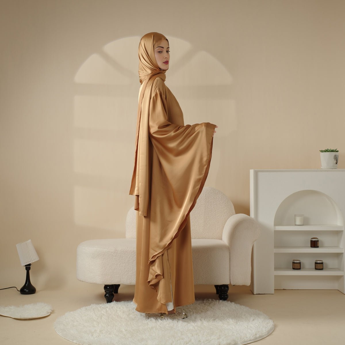 Archive Piece Luxury Satin Floaty Kaftan Abaya With Matching Hijab - MP007 (Size M Only) - Mariam's Collection