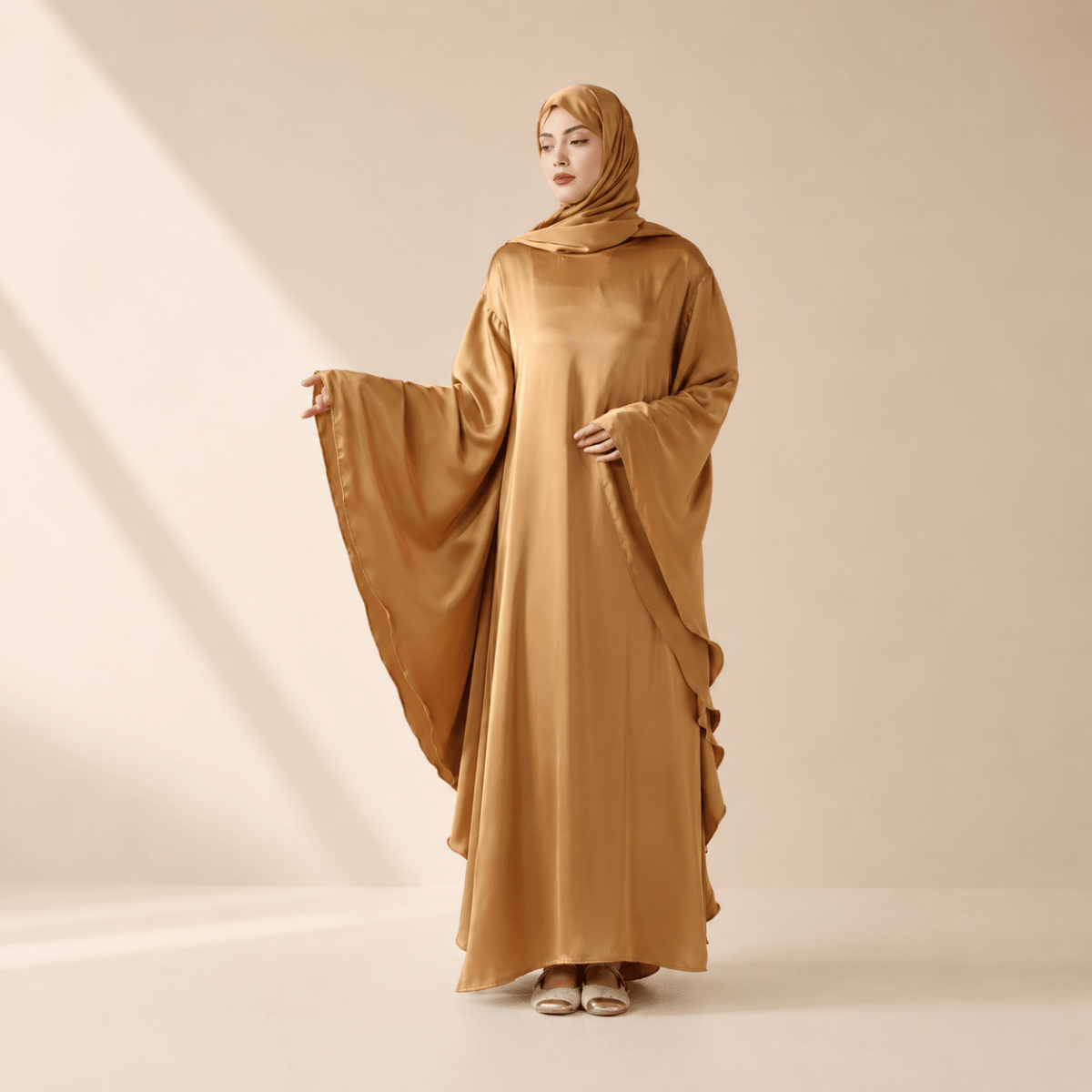 Archive Piece Luxury Satin Floaty Kaftan Abaya With Matching Hijab - MP007 (Size M Only) - Mariam's Collection