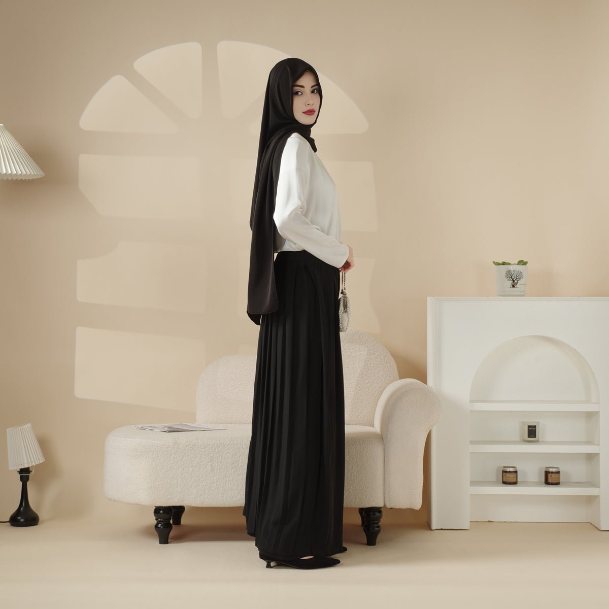 Archive Piece Pleated Overskirt, Wide-Cut Pants Set - MP012 (Size M Only) - Mariam's Collection