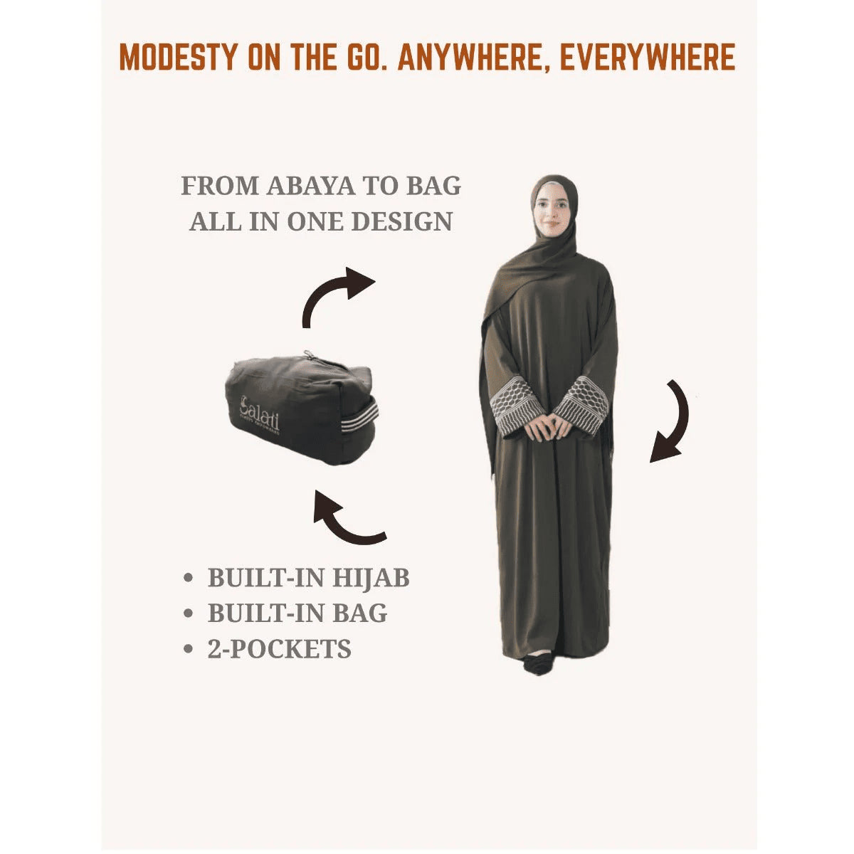 Archive Piece Portable Pocket Headscarf Dress Abaya - MP042 (Size Free Size Only) - Mariam's Collection