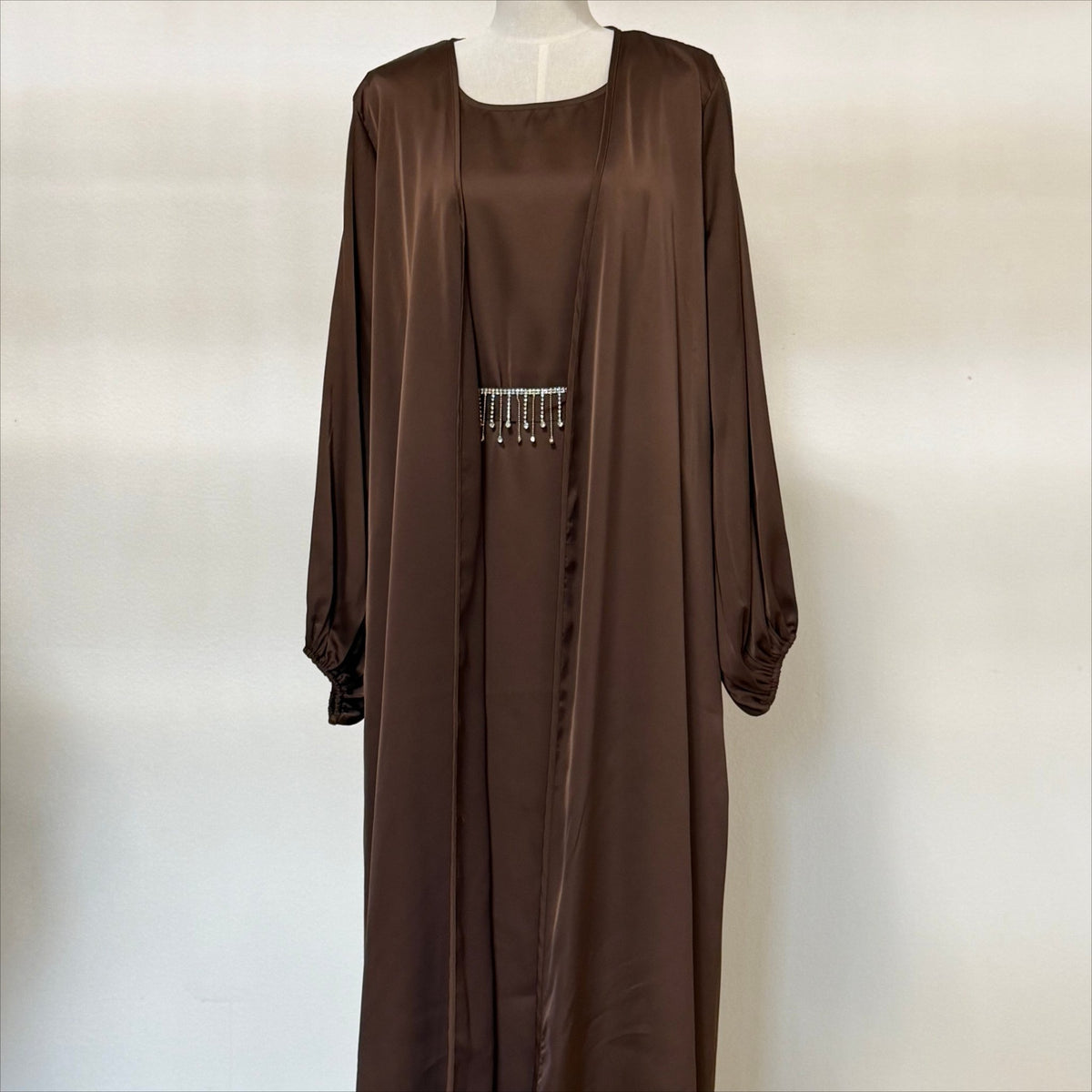 Archive Piece Satin-Look Long Robe Three-Piece Set - MP067 (Size M Only) - Mariam's Collection