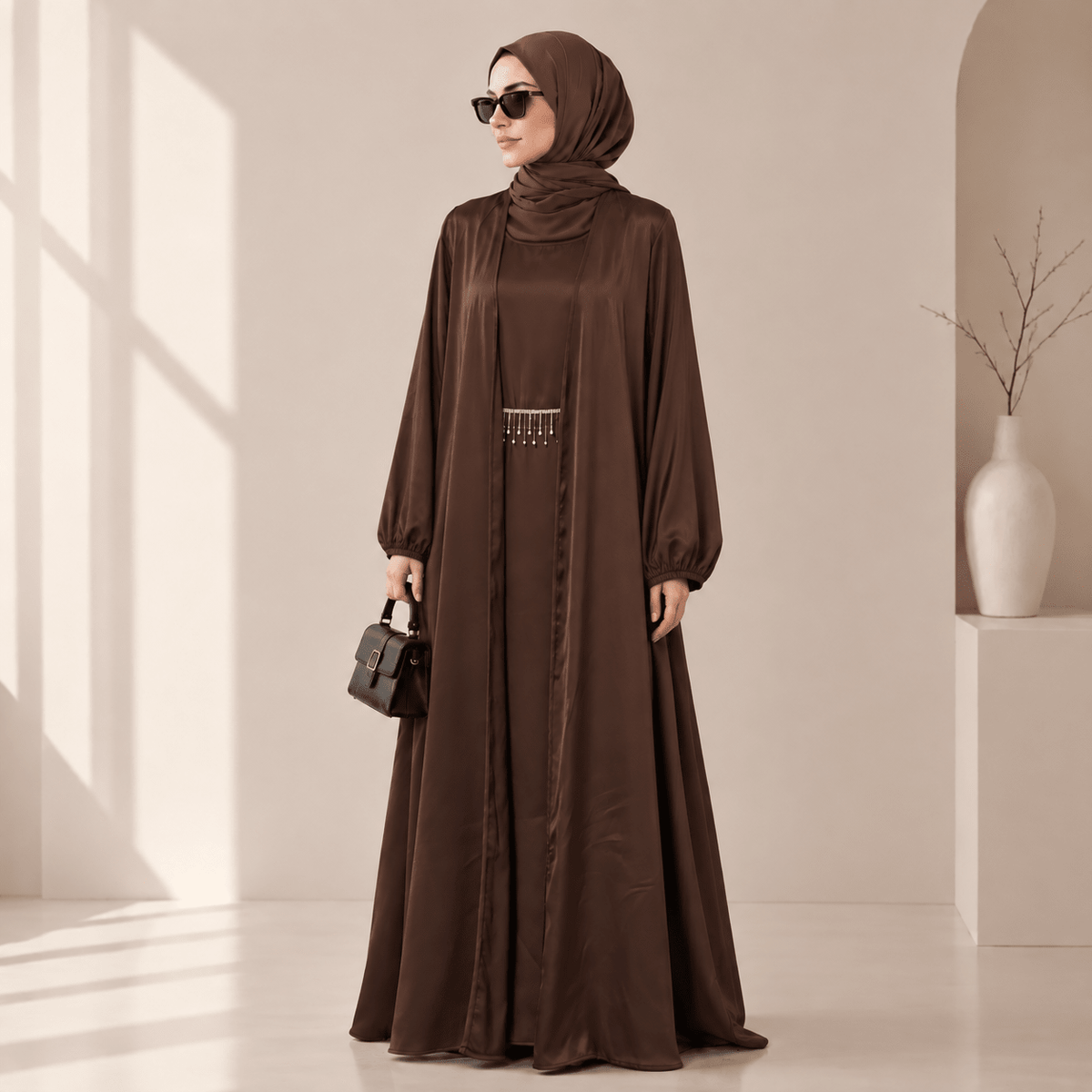 Archive Piece Satin-Look Long Robe Three-Piece Set - MP067 (Size M Only) - Mariam's Collection