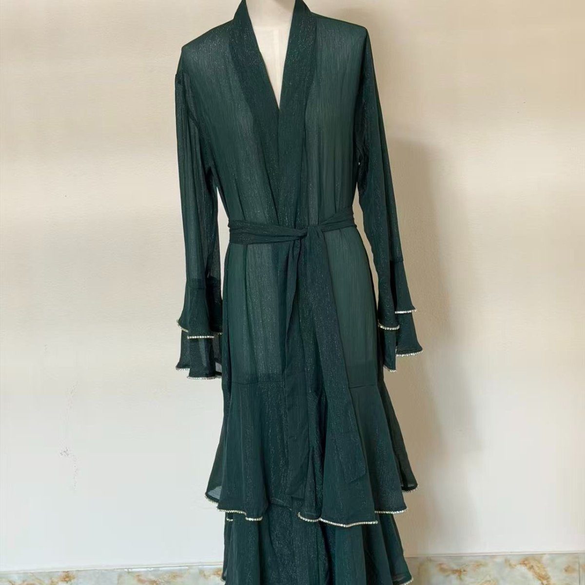 Archive Piece Shimmer Crepe Open Abaya & Belt Set - MP013 (Size M Only) - Mariam's Collection