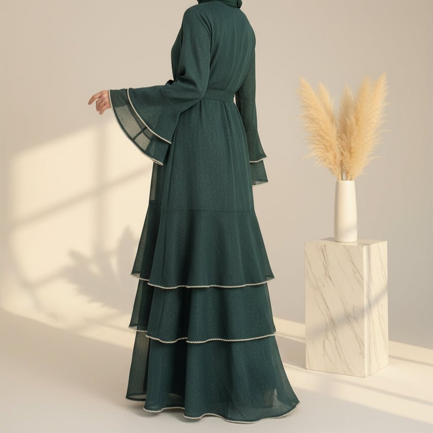 Archive Piece Shimmer Crepe Open Abaya & Belt Set - MP013 (Size M Only) - Mariam's Collection