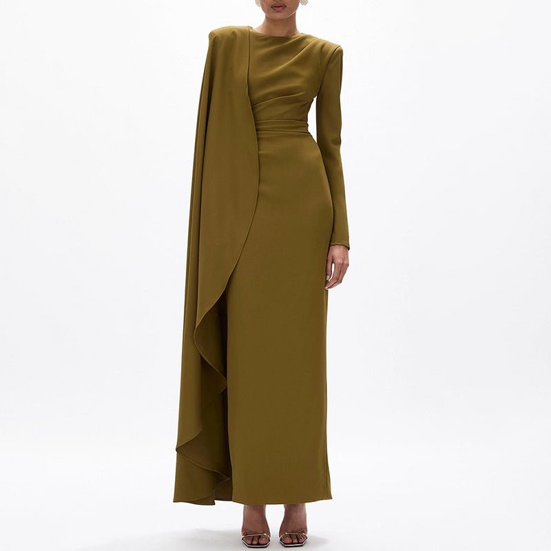 sexy asymmetrical dress Diagonal Ruched Cape Gown