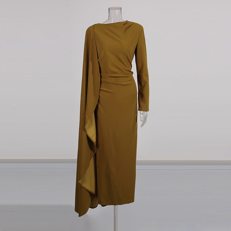 Asymmetric Cape Gown with Back Slit(MS216) - Mariam's Collection