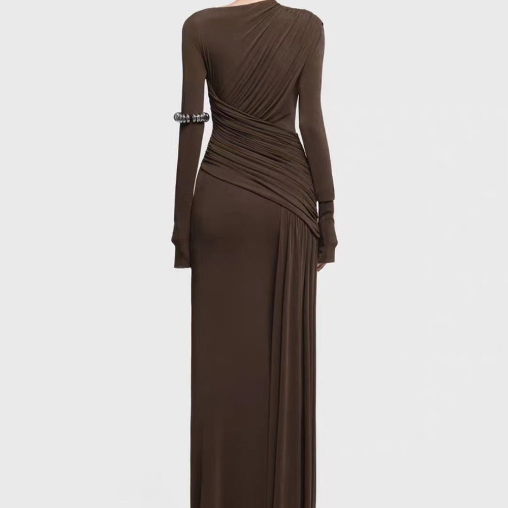 Asymmetric Draped Evening Gown(MS220) - Mariam's Collection