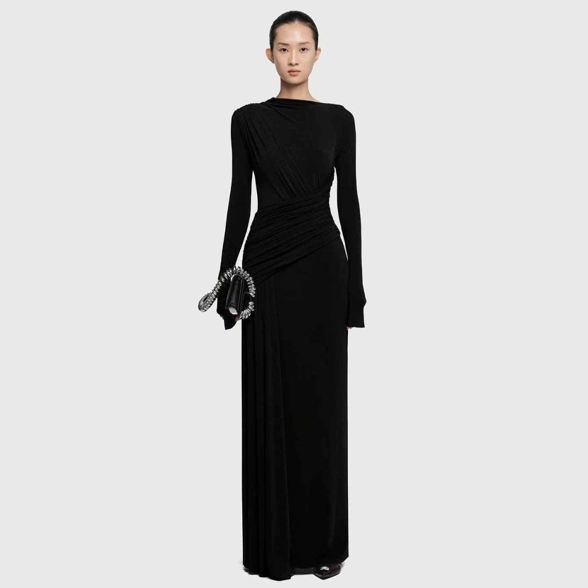 Asymmetric Draped Evening Gown(MS220) - Mariam's Collection