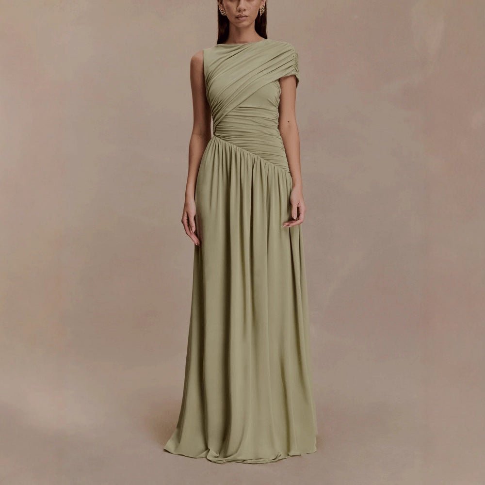 Asymmetric Draped Maxi Dress(MS352) - Mariam's Collection