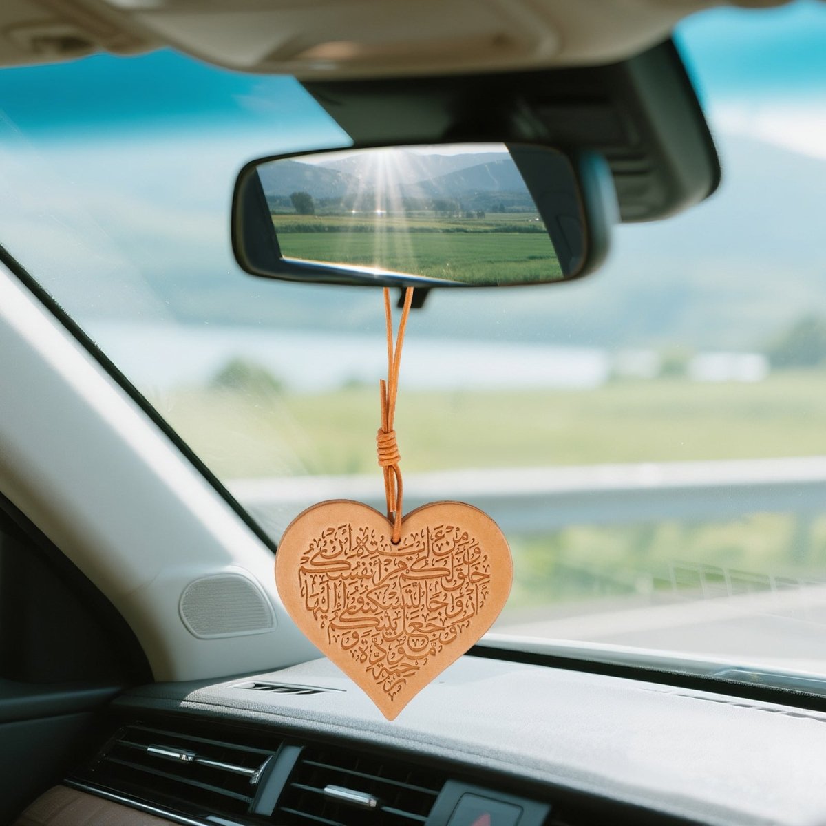 Authentic Islamic Style Dual - Sided Leather Car Hanging Ornament - Handcrafted Pure Cowhide with Geometric Patterns (MAC260) - Mariam's Collection