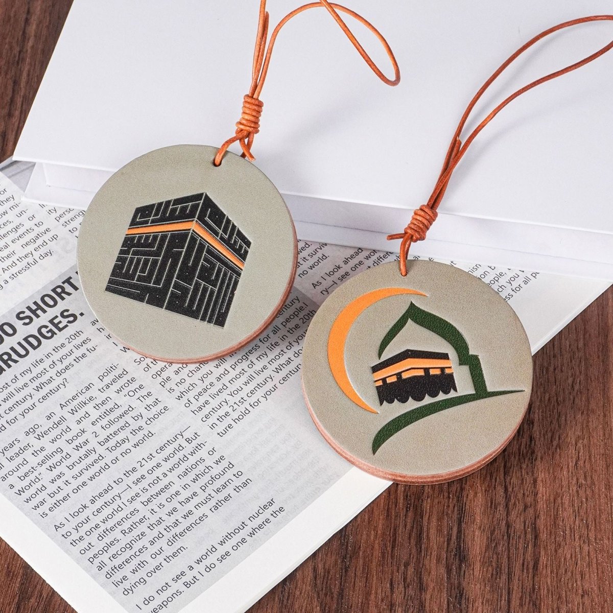 Handcrafted Islamic Car Mirror Hanger | Premium Leather Islamic Car Ornament with Geometric Art Metat (MAC260)