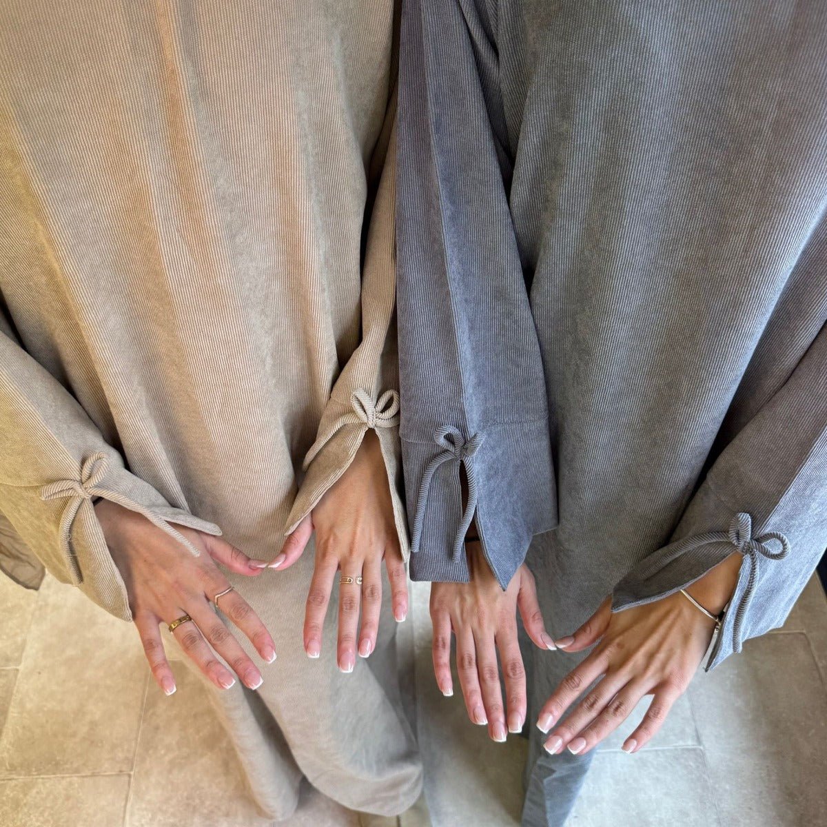 Autumn Bow - Sleeve Corduroy Abaya | Modest Muslim Women's Luxury Wear. (MA248) - Mariam's Collection