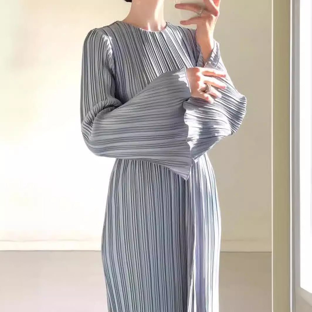 Autumn New Pleated Flared Sleeve Wedding Guest Dress Abaya with Belt. (MA193) - Mariam's Collection