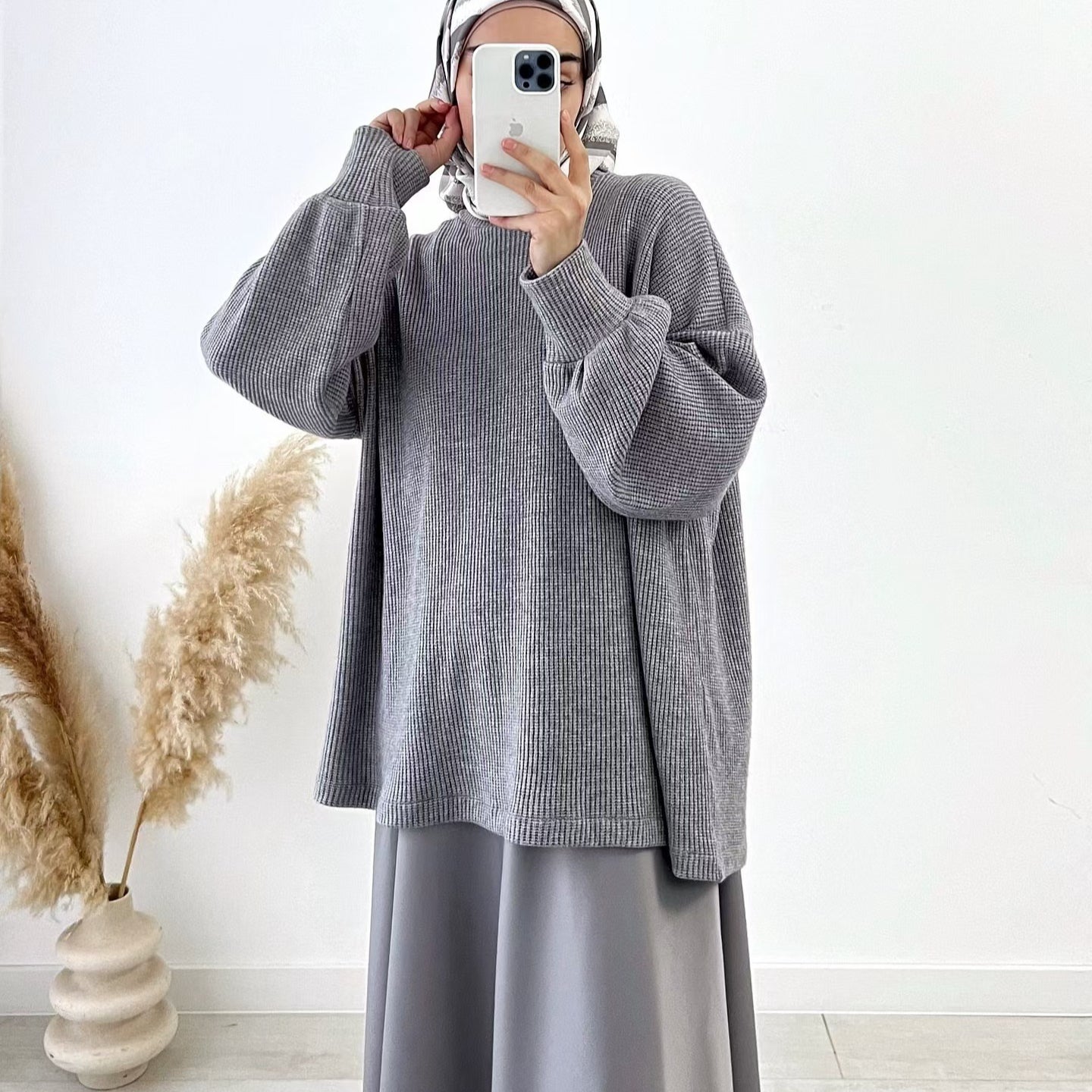 Ribbed Knit Sweater & Maxi Skirt Set | Oversized Pullover Two-Piece(MS224)