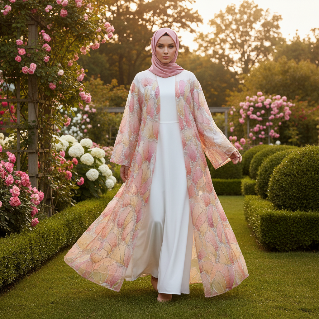 Luxury Hand-Embroidered Open Abaya Cardigan(MOA295)